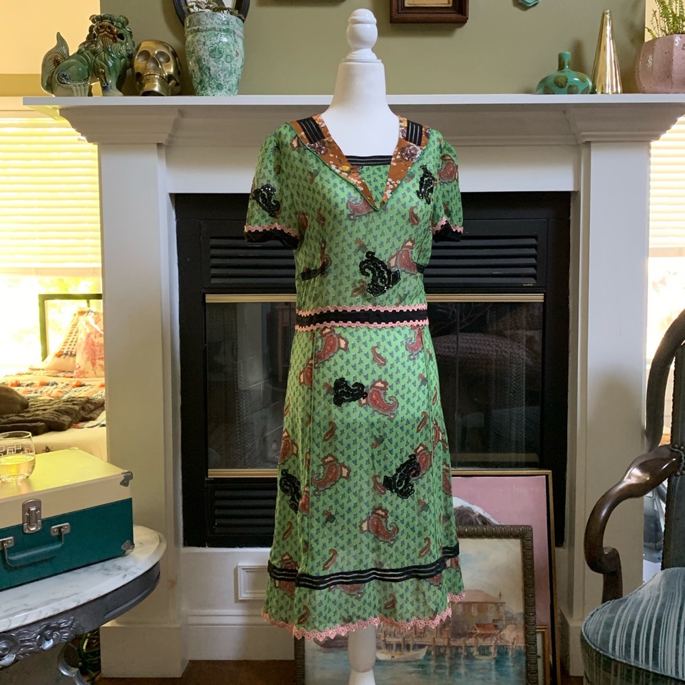 COACH 1941 Sheer Green Midi Lace Appliqué Dress 4